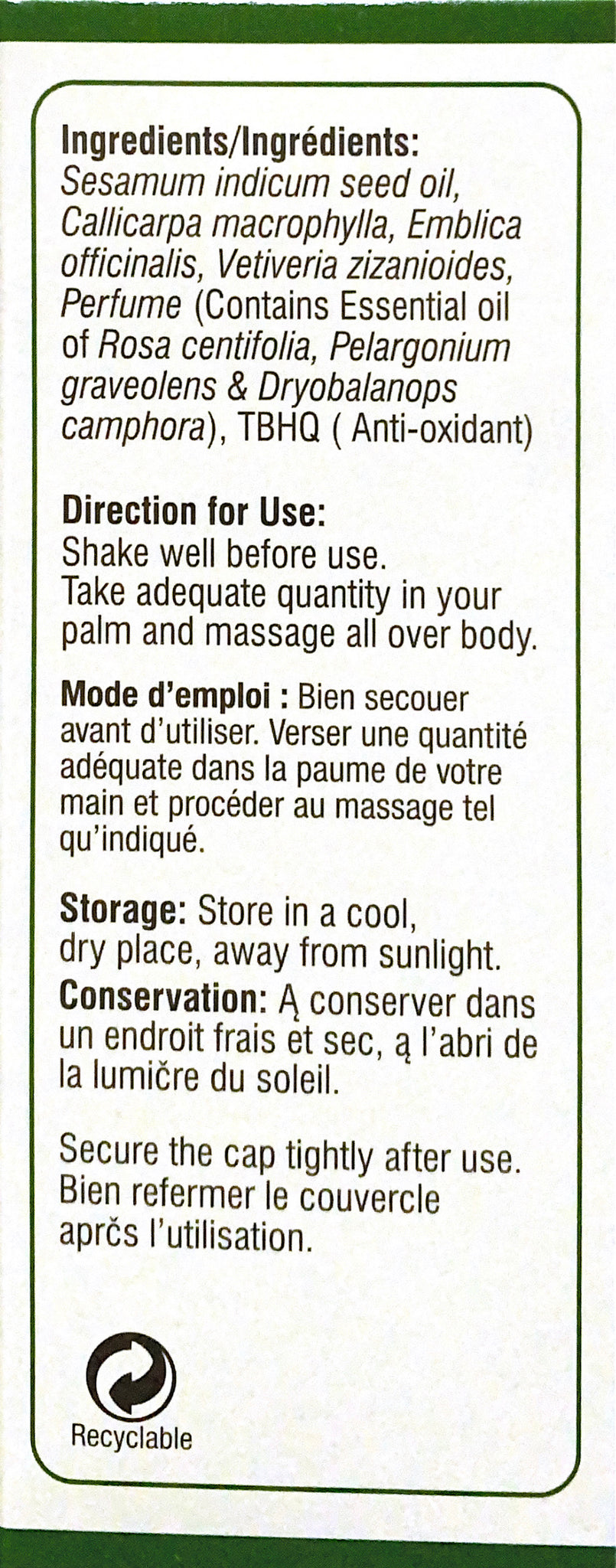 Ayurvedic Massage Oil Cooling