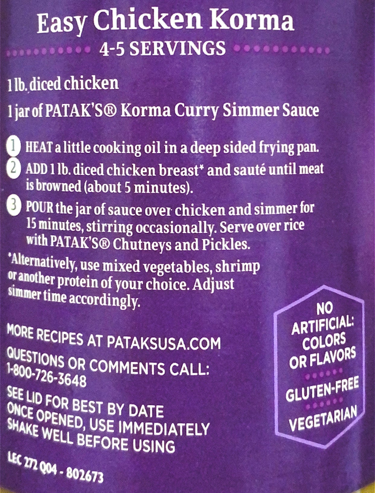 Korma Curry Simmer Sauce
